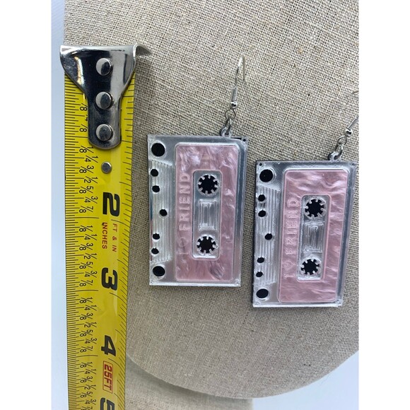Retro 80’s Pink Cassette Earrings - Picture 4 of 4